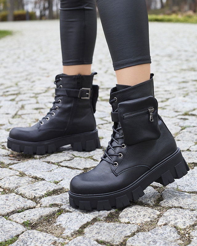 OUTLET Cizme bagger negre pentru femei cu husă Feffle- Footwear