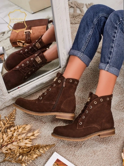 Botine damă Aurelia Romano din piele întoarsă naturală – maro, cu blană artificială