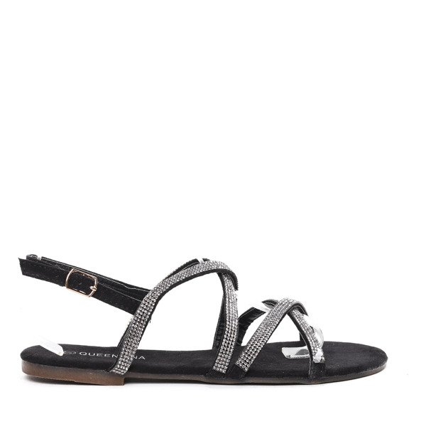 Czarne sandały z cyrkoniami Margarita- Obuwie