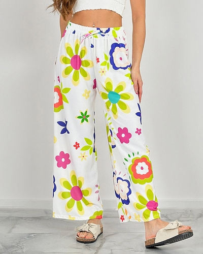 Royalfashion Pantaloni largi din țesătură cu motive florale pentru femei