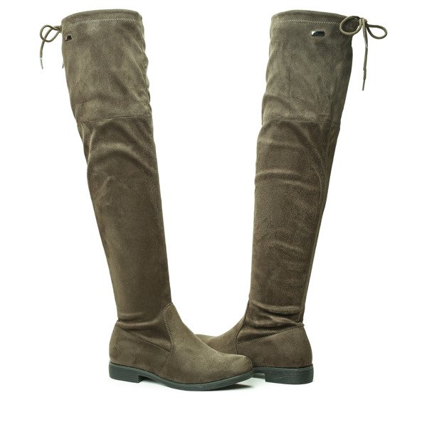 Ciemnozielone, długie kozaki Alisha- Obuwie