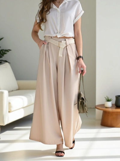 Pantaloni largi femei Royalfashion cu un bretele