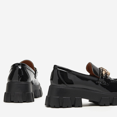 OUTLET Pantofi slip on dama lacuiti negru cu lant Guinewra - Incaltaminte