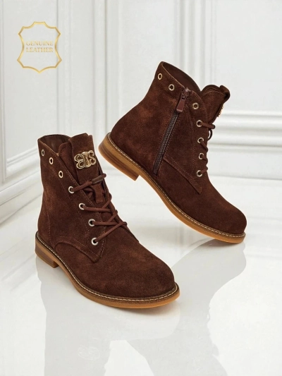 Botine damă Aurelia Romano din piele întoarsă naturală – maro, cu blană artificială