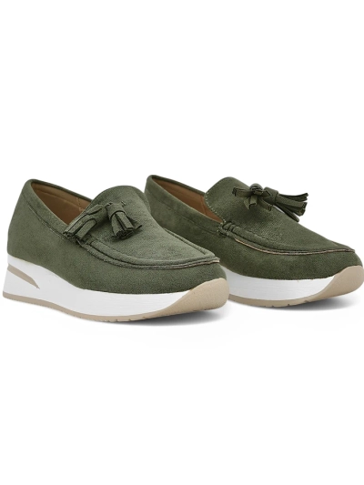 Aurelia Verde – Mocasini verzi de damă din piele ecologică întoarsă pe platformă de 4 cm