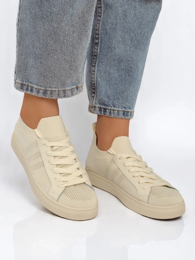Beżowe sneakersy Damiani – lekkie trampki tela/skóra eco na lato
