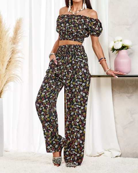 Royalfashion Set floral negru din două piese pentru femei