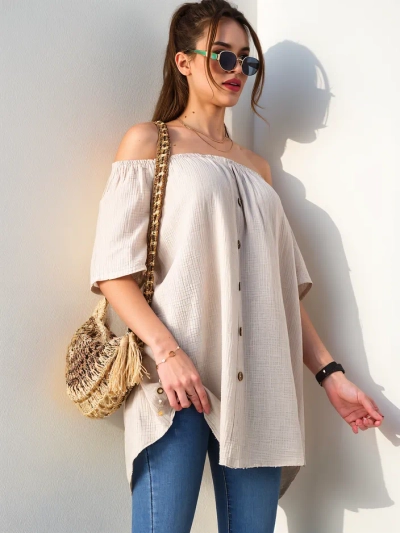 Bluza de bumbac pentru femei Royalfashion în stil spaniol cu butoane decorative