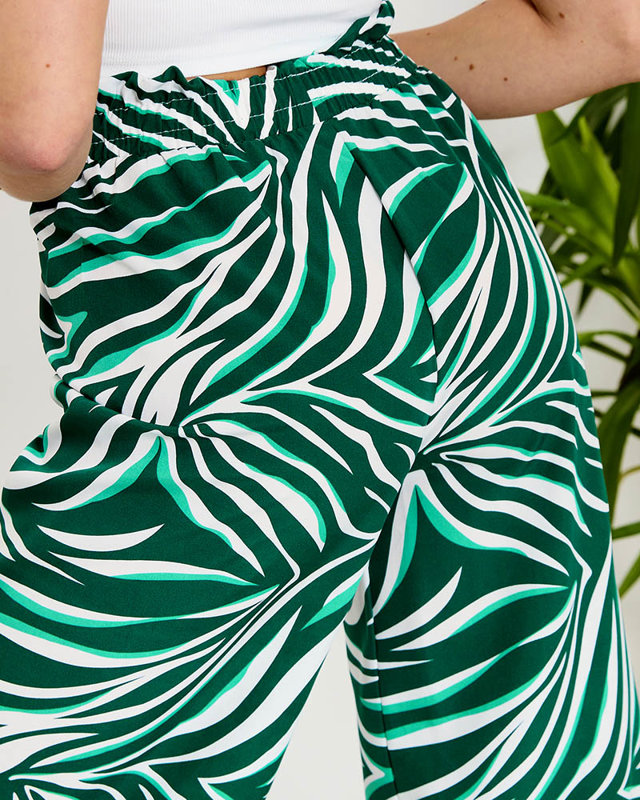 Pantaloni palazzo pentru femei cu model în verde- Îmbrăcăminte