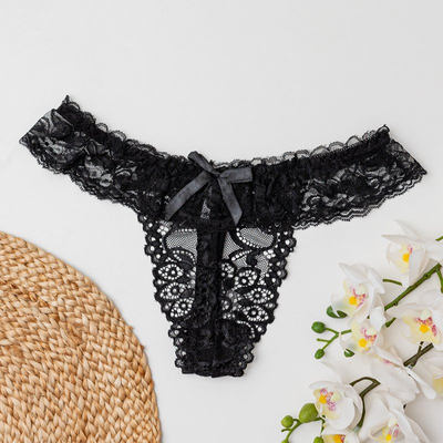 Tanga dantelă neagră pentru femei - Lenjerie intimă