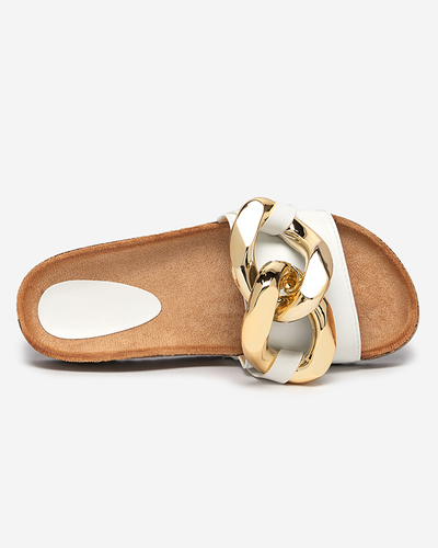 Athenis Bianco Royalfashion women's sandals - ecological leather, gold chain