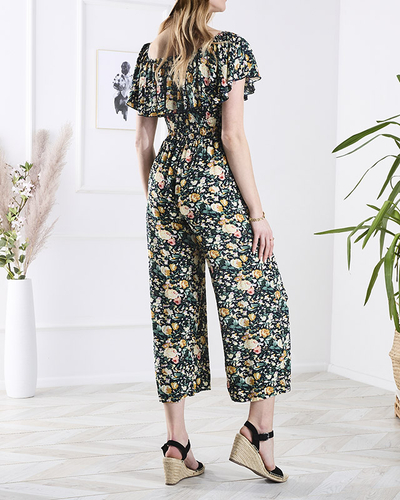 Salopetă lungă galben-marină cu model floral pentru femei - Îmbrăcăminte