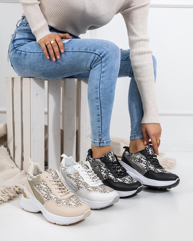 Tenisi negri de damă cu imprimeu și pană Suwill ascunsă - Încălțăminte