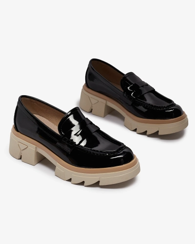 Mocasini negri de damă din piele ecologică din piele lăcuită Sepop- Footwear