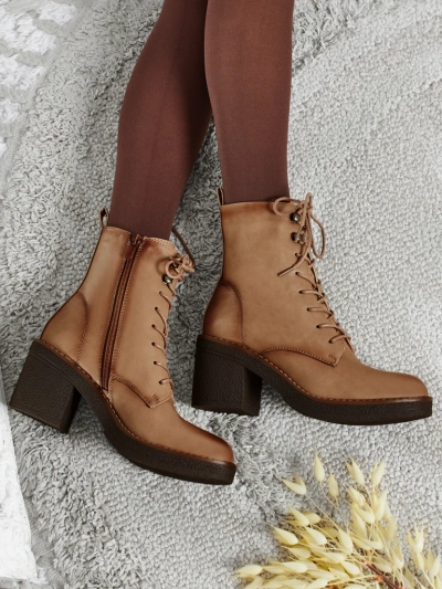 Botine de damă eco piele cu toc gros Zeltra