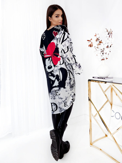 Royalfashion Rochie midi pentru femei cu imprimeu alb-negru