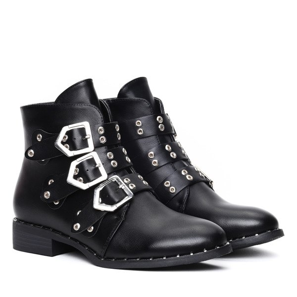 Czarne botki z trzema sprzączkami Tymberlee- Obuwie