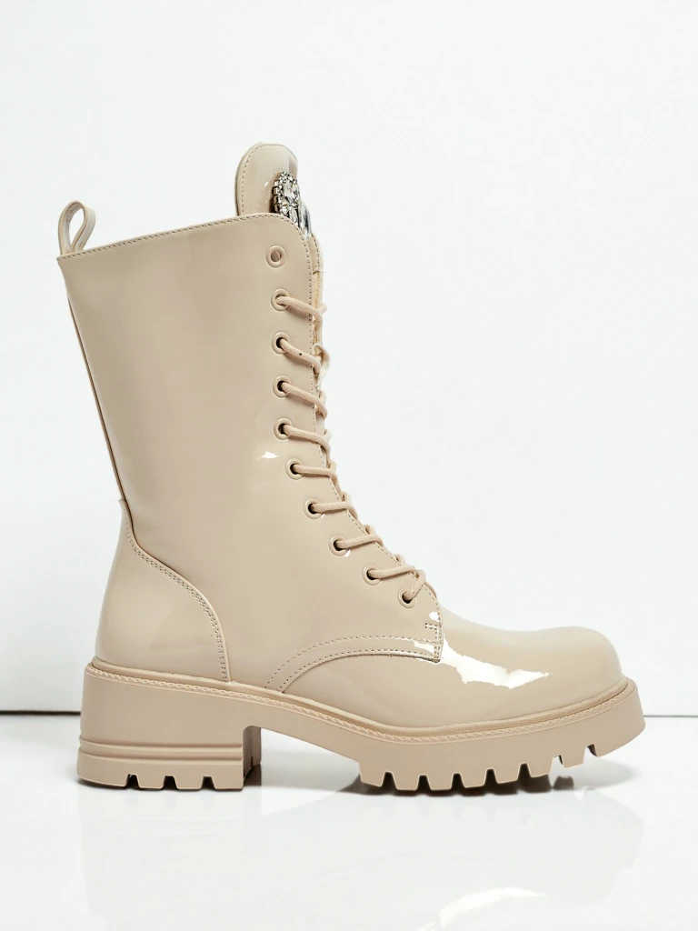 Botine Dama Flora Bej Strălucitoare Elegante de Toamnă