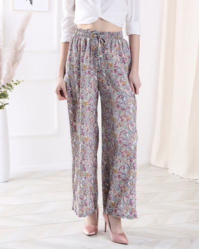 Pantaloni cu model cu picioare largi pentru femei, de culoare crem- Îmbrăcăminte
