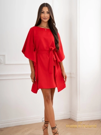 Rochie Elegantă Roșie Athena cu Mâneci Lungi
