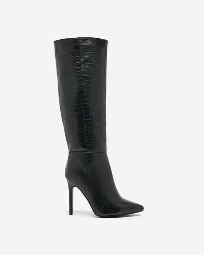 Royalfashion Cizme negre cu toc stiletto pentru femei, cu ștanțare elegantă Classy Elegant