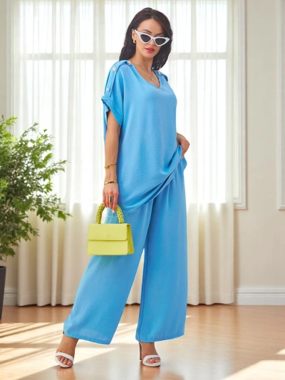 Set de bumbac pentru femei Royalfashion cu mâneci scurte și pantaloni largi