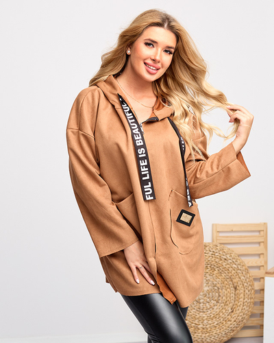 Jachetă de damă din piele ecologică maro - Îmbrăcăminte