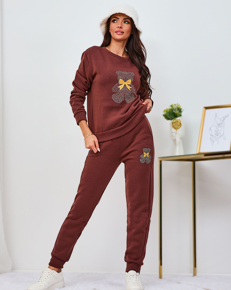 Royalfashion Set trening izolat pentru femei maro cu imprimeu