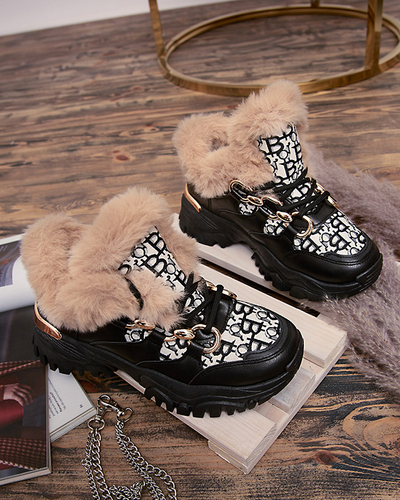 Pantofi sport de damă cu blană de culoare neagră Reyma- Footwear