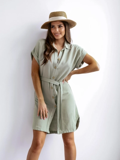Rochie mini Royalfashion pentru femei, cu mâneci scurte și o curea cu închidere cu buton