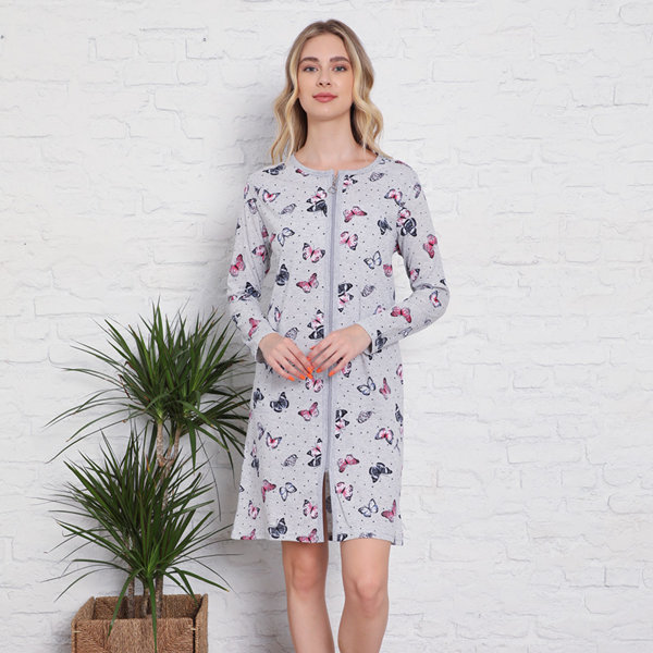 Cămașă de noapte gri cu imprimeu cu fluturi- Îmbrăcăminte