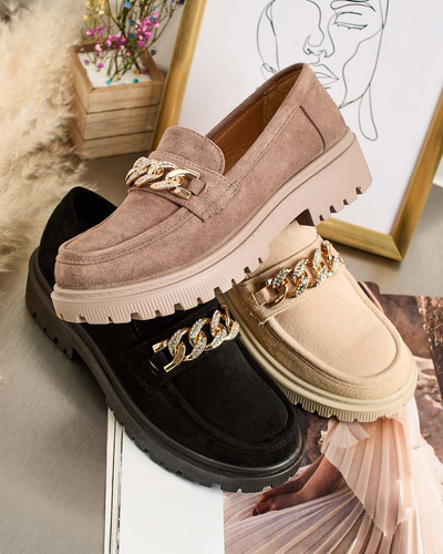 Royalfashion Mocasini de damă din piele ecologică de căprioară cu ornament Lehels