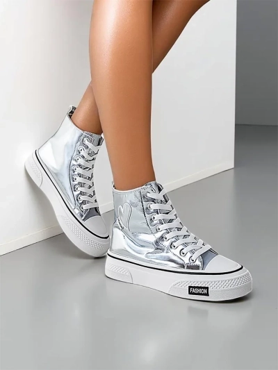 Royalfashion Adidași înalți pentru femei cu inimă Inimă argintie