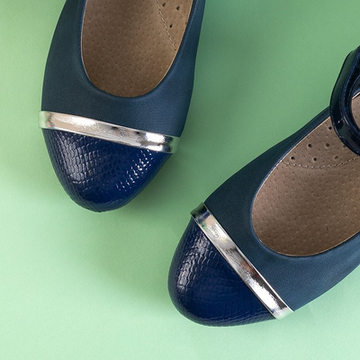 OUTLET Balerini pentru fete, bleumarin, cu relief de animale Sineri - Încălțăminte