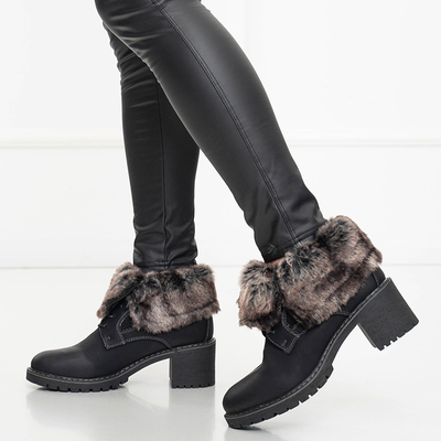 Botine negre de damă cu șireturi pe un stâlp jos Kalera - Încălțăminte