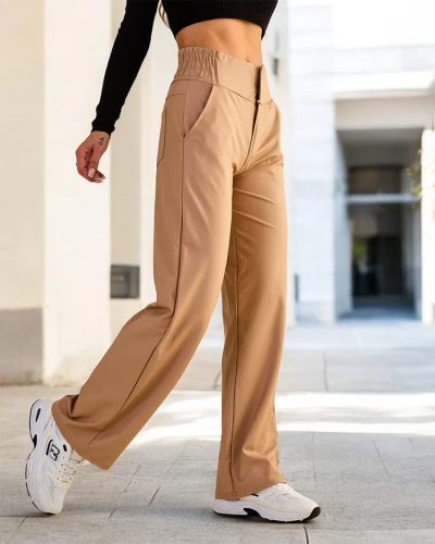 Royalfashion Pantaloni largi din piele eko pentru femei