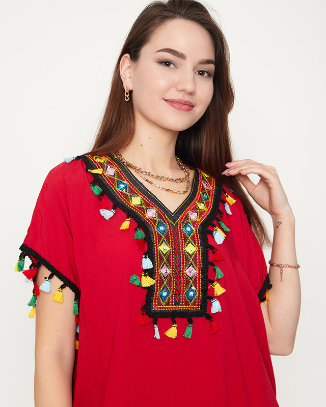 Tunica de plaja de vara de dama maro cu franjuri - Imbracaminte