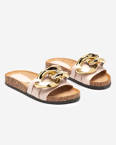 Coralia Royalfashion ecru women's platform slippers with chain