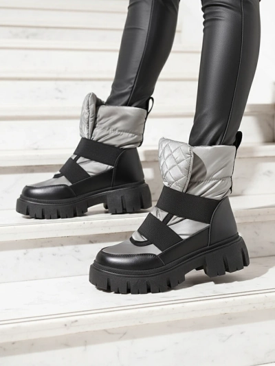 Cizme de zăpadă de damă cu talpă plată, în negru-gri Ferory- Footwear