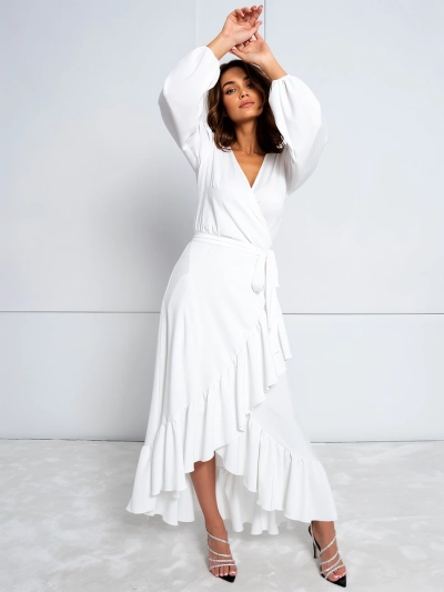 Royalfashion Rochie midi legată pentru femei cu volane