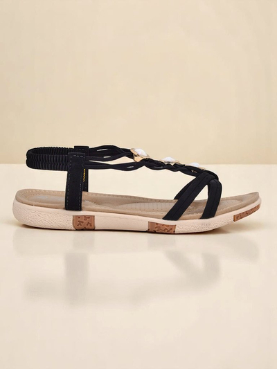 Sandal pou fanm Royalfashion Callista - espadrilles nwa ak zirkonyòm pou ete
