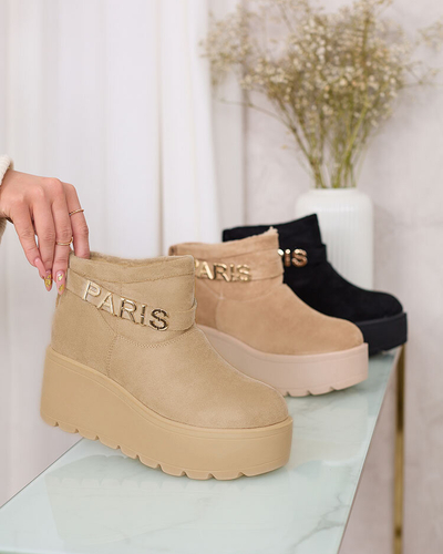 Royalfashion Pantofi de damă bej a'la cizme de zăpadă cu ornament Parisela