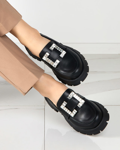 Pantofi de dama negri mat cu catarama Vusito argintie - Incaltaminte