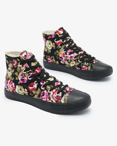 Royalfashion Adidași înalți pentru femei Black Floral Soxic