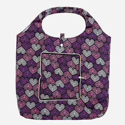 Geantă de cumpărături violet în formă de inimă pliată într-un portofel - Accesorii