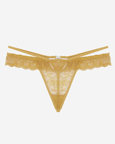 Tanga de dama din dantela mustar - Lenjerie intima