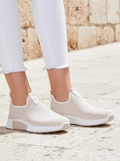 Sneakers dama bej Eulalia Slip-On toc plat material textil vară primăvară