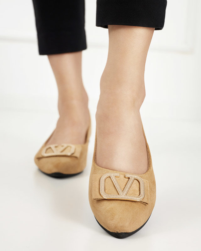 OUTLET Balerini de dama bej cu ornament pe varf Cavo - Pantofi