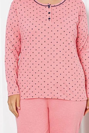Royalfashion Set de pijamale din bumbac pentru femei, 2 piese, cu inimi MARIME MARE