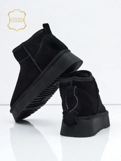 Botine scurte tip snowboots pentru femei, din piele naturală, Elunara